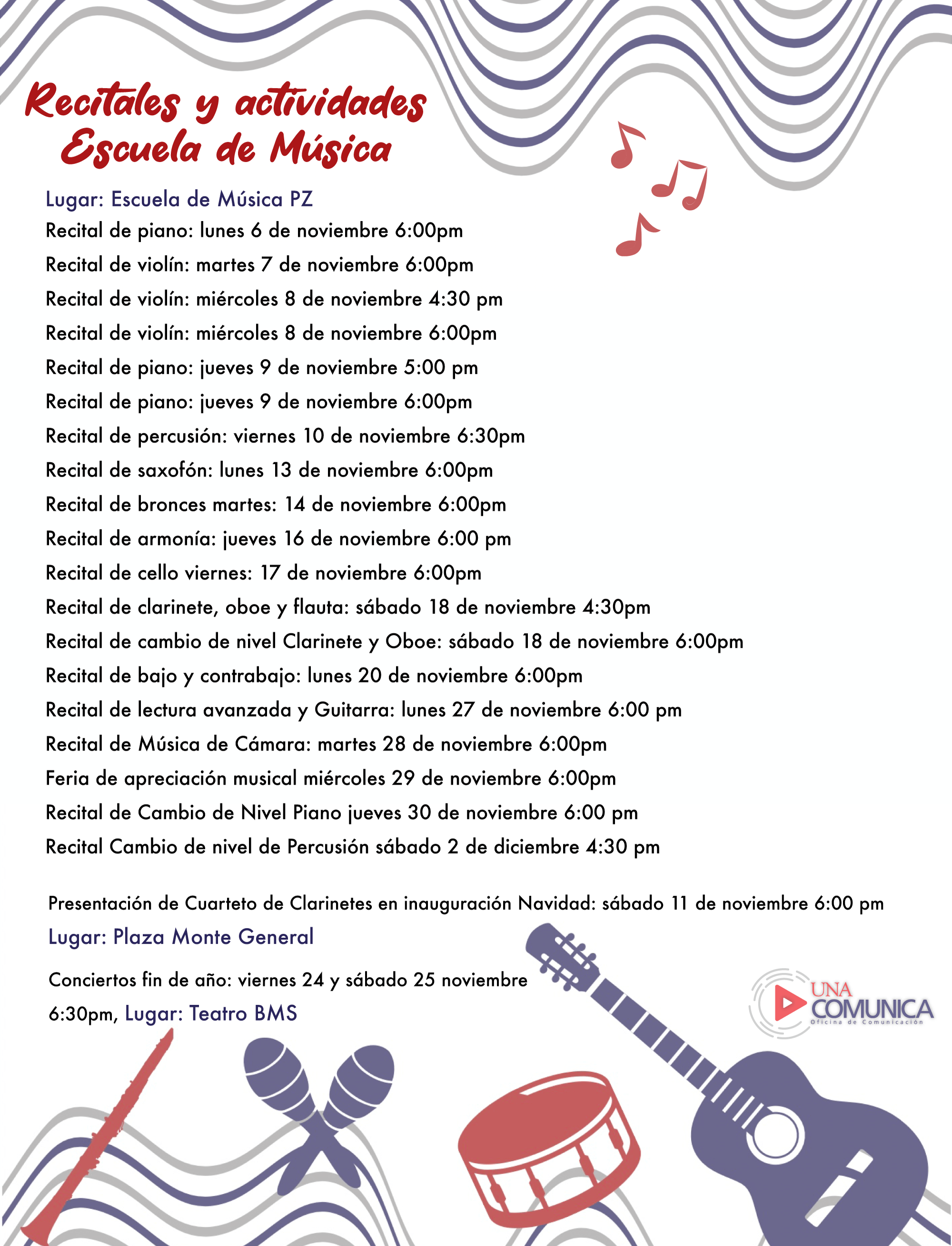 Agenda de eventos Escuela de Música Sinfónica de Pérez Zeledón